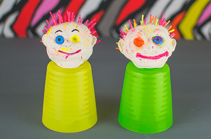 Paint Splatted Creepy But Cute Air Drying Clay Doll Heads