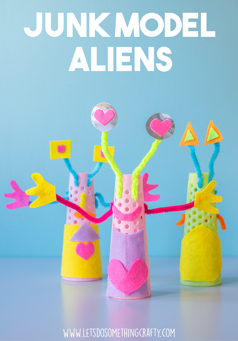 junk modelling crafts - bright and colorful aliens